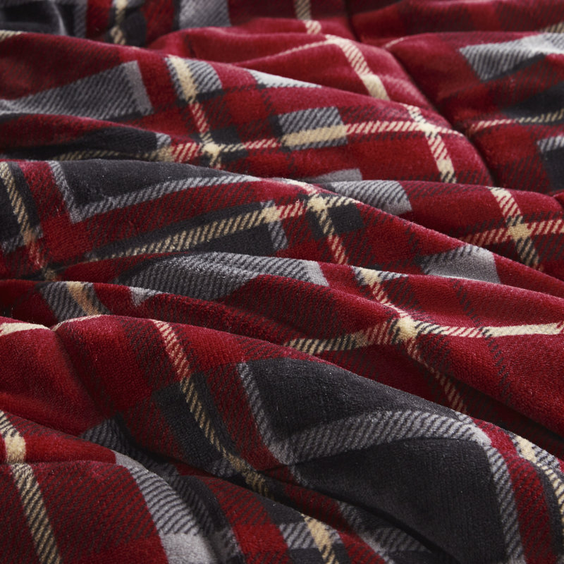 Alton Plush to Sherpa Down Alternative Ultra-Soft Comforter Set, Red Plaid, Queen Comforter + 2 Shams + 1 Decorative Pillow