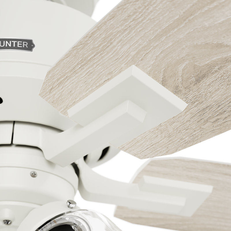 Matte White 44" Ceiling Fan with Light Oak Blades and Remote