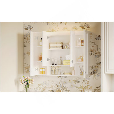 Armoire de salle de bain moderne avec 5 tablettes réglables, armoire à pharmacie murale pour la salle de bain, charnières à fermeture douce, étagère ouverte