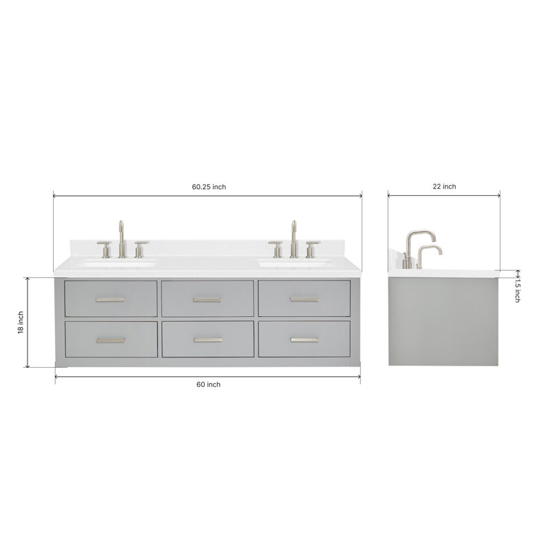 Macolm 72.25'' W Double Vanity, Gray, Brushed Nickel, 60"