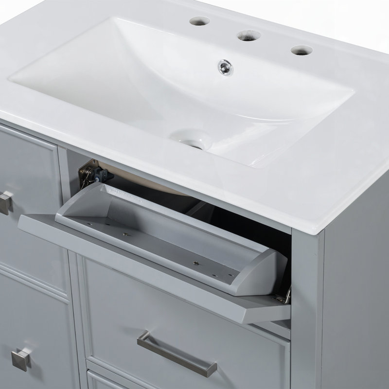 MDF Vanity Cabinet with Solid Wood Legs, Gray