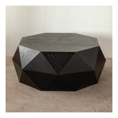 38"Three-Dimensional Embossed Pattern Design American Retro Style Coffee Table,Black Tabletop