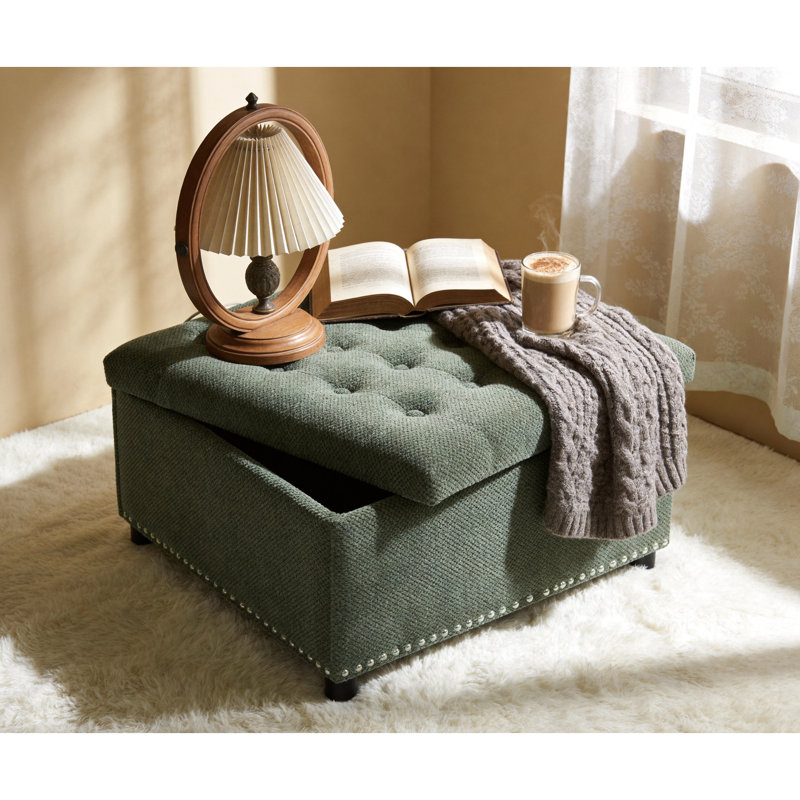Repose-pieds avec garniture cloutée et rangement interne, idéal pour le salon de la chambre à coucher, garniture décorative à résistance moyenne, chambre de rangement fonctionnelle, assise moelleuse