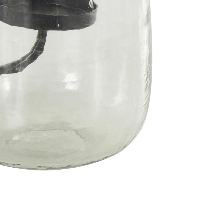 Cole And Grey Glass Candle Holder With Black Metal Accents, 9.05" H x 6.3" W x 6.4" D