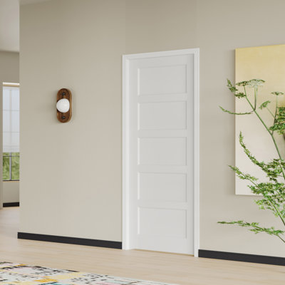 Interior Double Door Slab with Matching Frame – 5-Panel Shaker Style White MDF Interior Pantry Door
