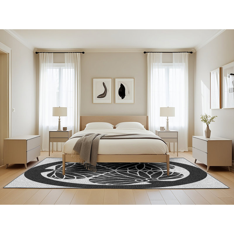 Tapis noir/gris tissé à la machine, Rectangle 5 pi x 8 pi