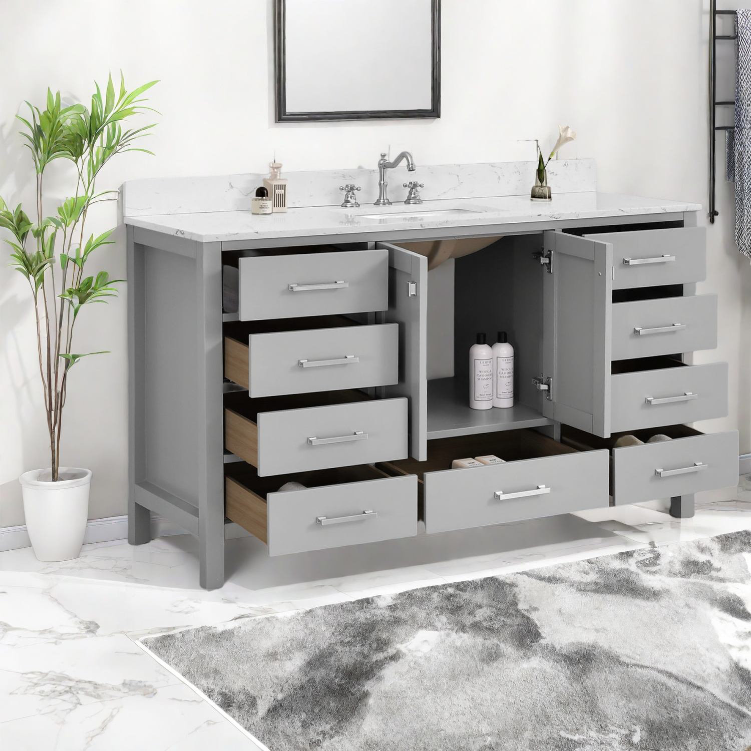 Latitude Run® Elegant 60'' Wood Vanity Cabinet With Sink, Modern Gray