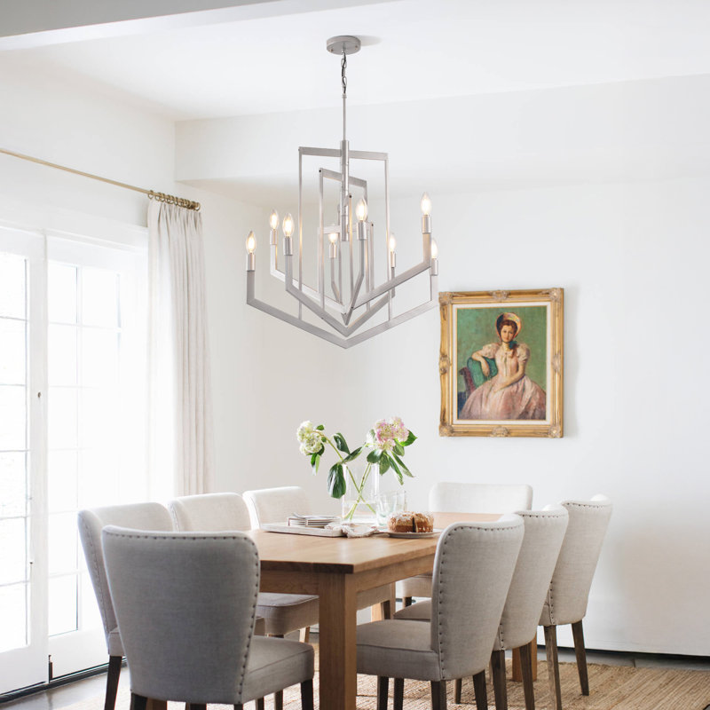 Lustre de ferme moderne à 8 lumières à intensité variable, Argent argent
