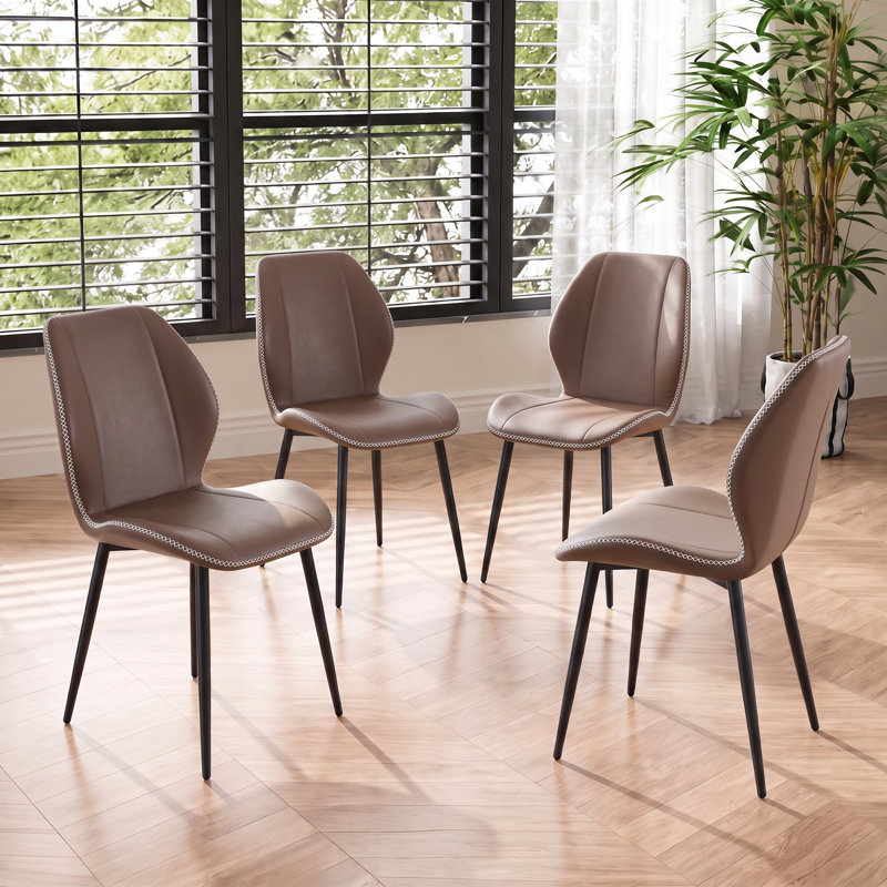 Chaises de salle à manger rembourrées en similicuir de style Mid-Century avec pieds en métal, Brun