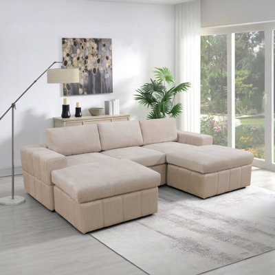 Ensemble de canapé modulaire en velours côtelé beige 5 pièces Onyx