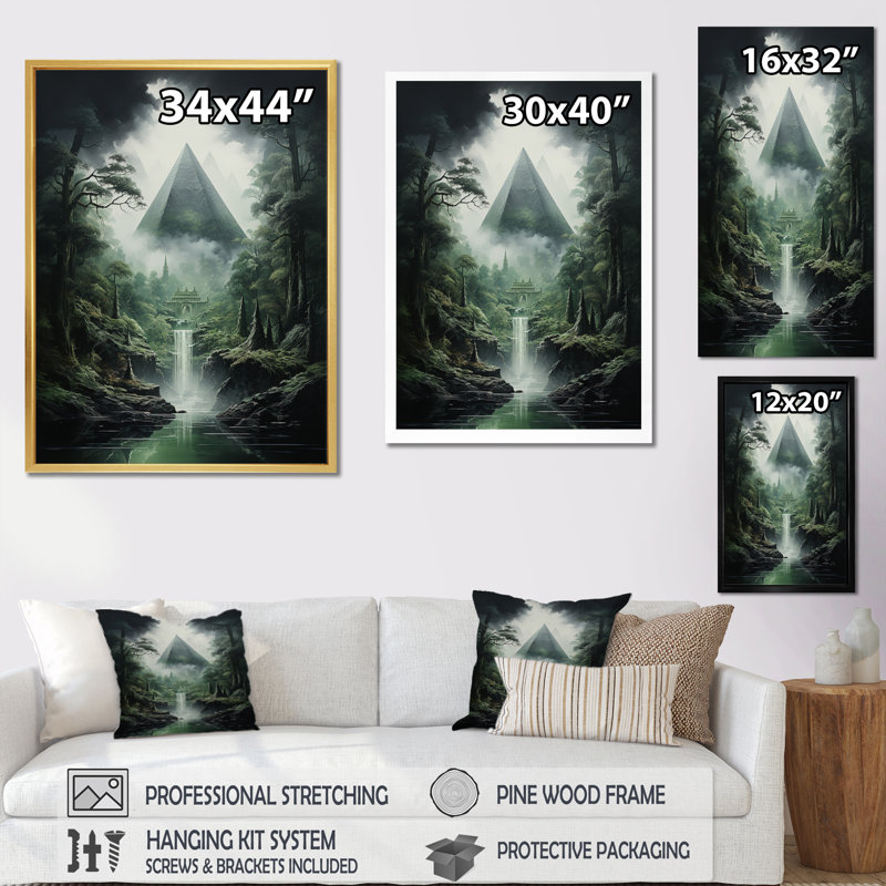 Pyramide monochrome enigma - décor mural paysages urbains, H 20 po x l 12 po x P 1 po, Cadre photo noir