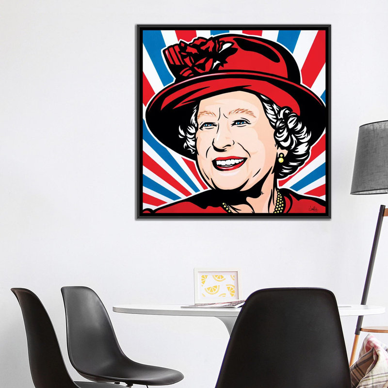 «HRH Queen Elizabeth II», impression sur toile, H 18 po x l 18 po x P 1,5 po, Toile avec cadre noir, Pas de tapis