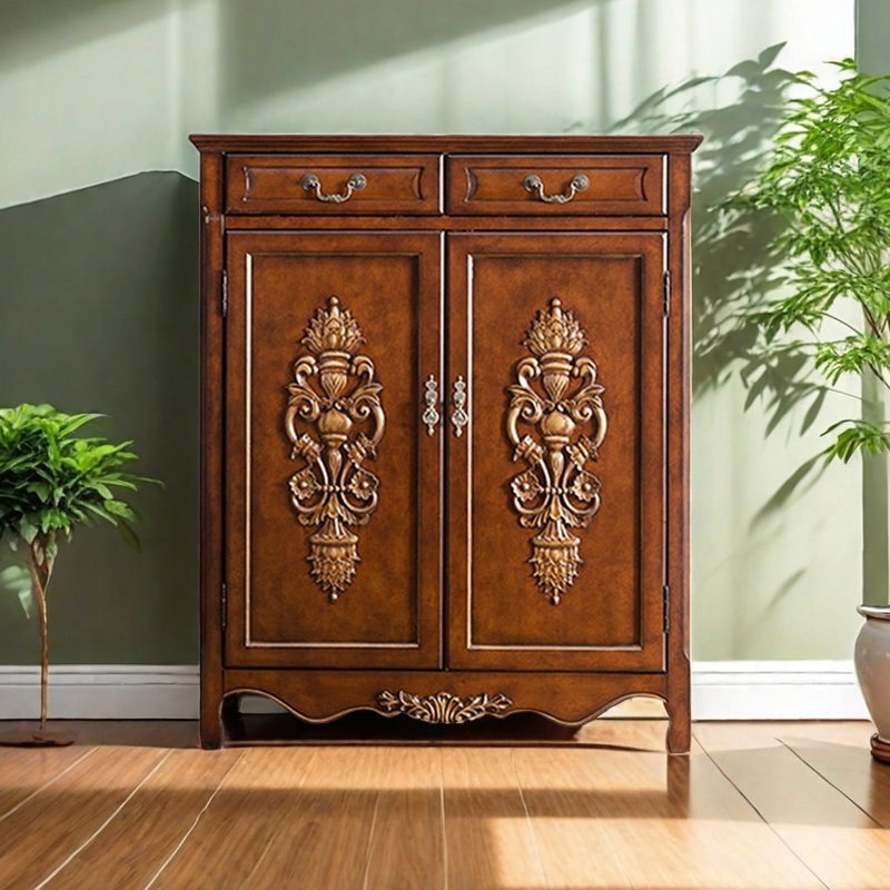 American Vintage Painted Shoe Cabinet 20 Pair Shoe Storage Cabinet, Brown