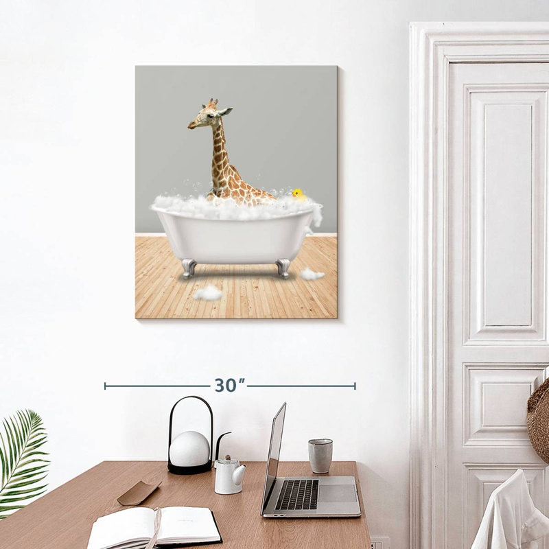 Impression sur toile, girafe et baignoire, H 30 po x l 24 po x P 1,25 po