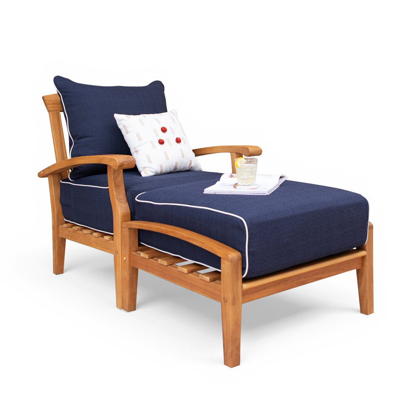 Oakhaven 2 Piece Teak Outdoor Conversation Set With Cushions, Navy White Piping