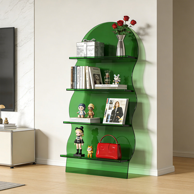 Green Wave Acrylic Shelving Unit Bookcase, (4 Shelves) 66.93"H x 31.5"W x 7.87"D