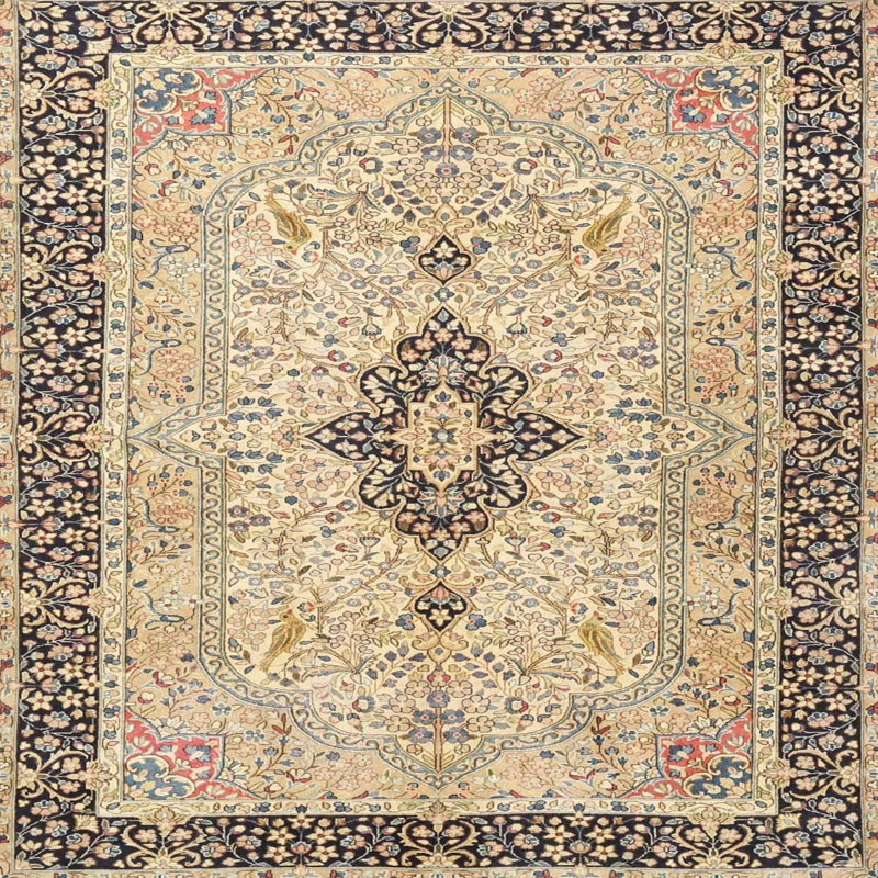 Tapis noir/beige traditionnel Bayville, Carré 4 pi