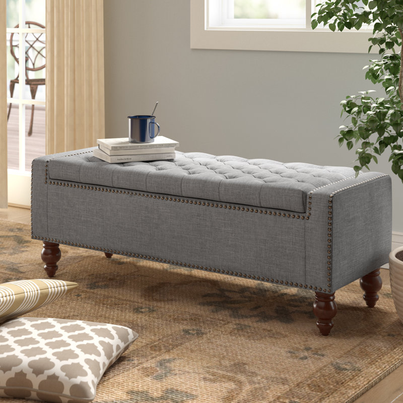Banc de rangement Aristida l 51 po avec pieds en bois massif, Gris