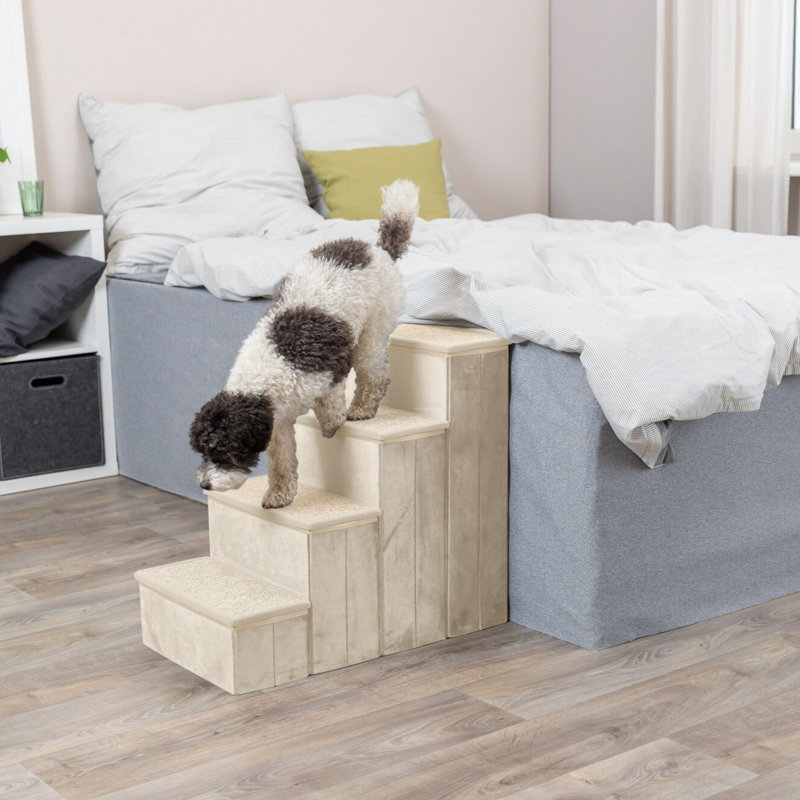 Escalier pour animal en velours pliable à 4 marches avec rangement Trixie, beige, Beige, H 25,6 po x l 15 po x P 22,8 po