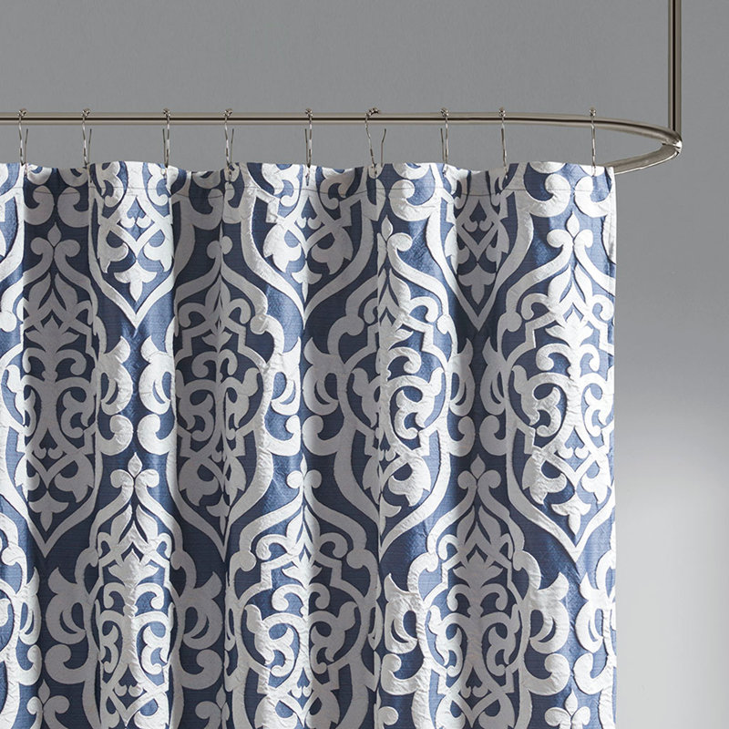 Rideau de douche luxueux en jacquard texturé avec motif en médaillon damassé riche, facile à assembler et lavable à la machine
