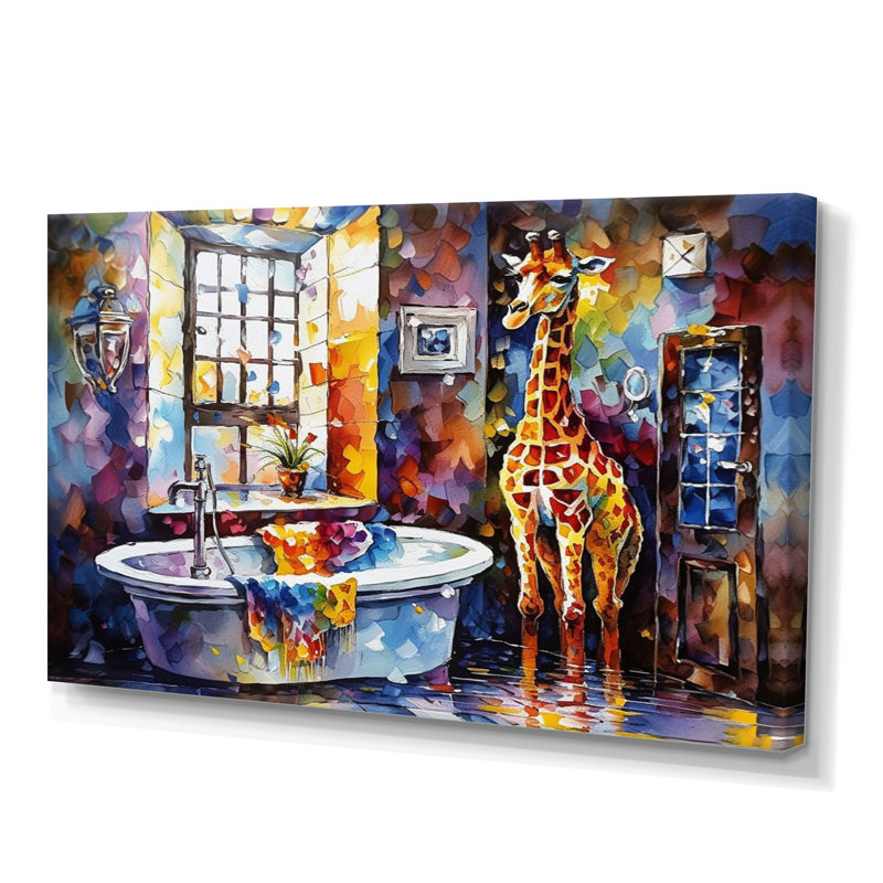 Girafe colorée dans la salle de bain, H 12 po x l 20 po x P 1 po