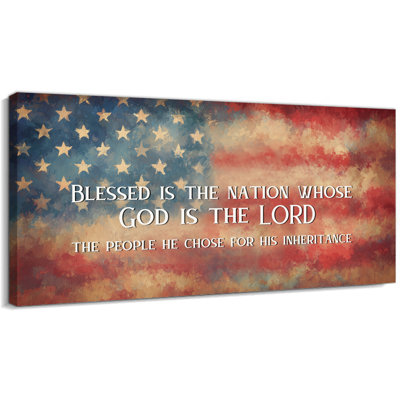  Vintage Patriotic American Flag Canvas Wall Art, Vintage Americana Decor, Inspirational Textured Faith Quote Picture, Rustic American Flag With Picture for Living Room Bedroom 12x24"