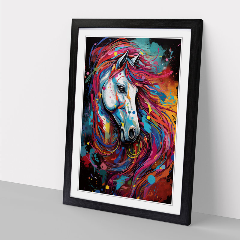 XYZ-FRM-V1223-5228 Pony Abstract No.2 - Single Picture Frame Print on Wood, Black, 64cm H x 46cm W x 2cm D