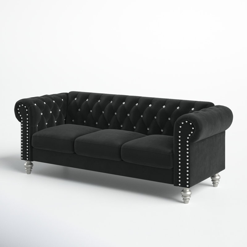 Shondra 81'' Velvet Sofa, Black Velvet