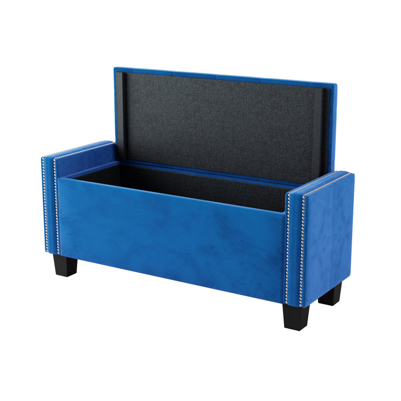 Banc de rangement rembourré en velours Maxxton, Bleu