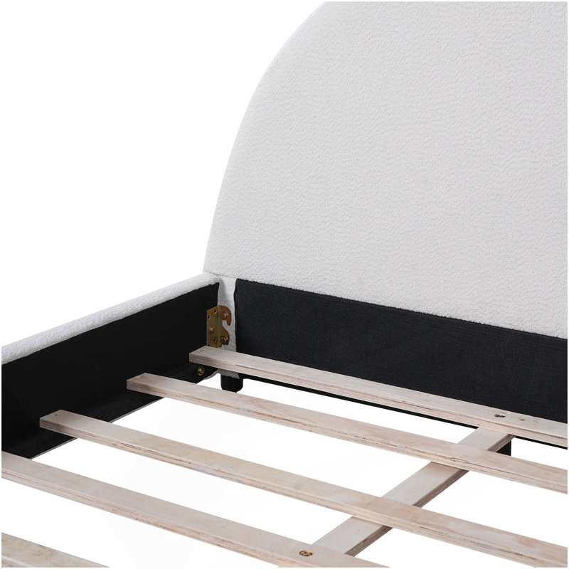 Structure de lit très grand avec tête de lit arrondie rembourrée Boucle, blanc, Très grand lit