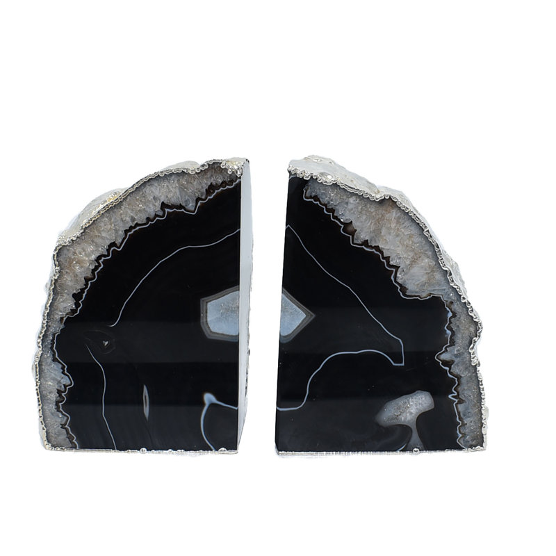 Serre-livres antidérapant Agate, Noir / argent, H 4,5 po x l 5,5 po x P 2 po