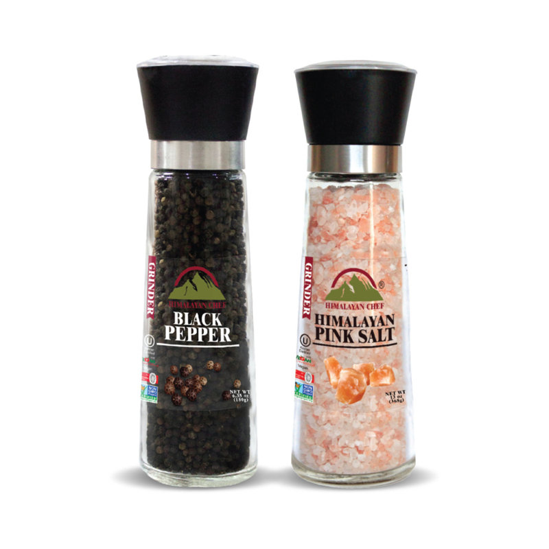 Adjustable Glass Salt and Pepper Grinder Set with Ceramic Rotators