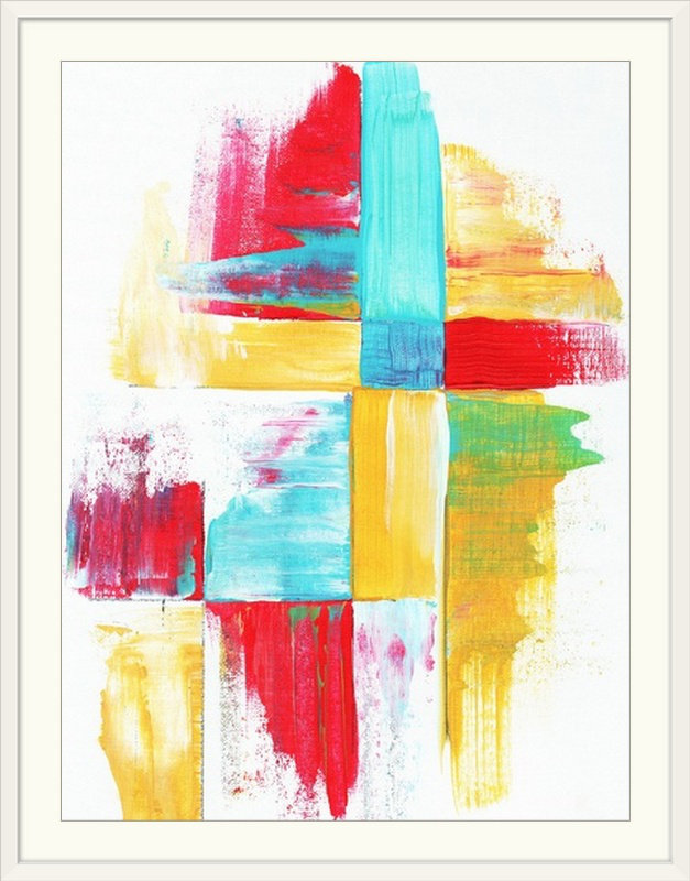 «Goldsby Patchwork» par Megan Duncanson, reproduction d'art, Cadre blanc, H 32 po x l 26 po x P 1 po