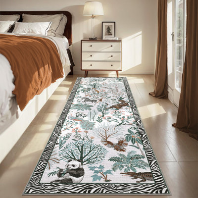 Tapis lavable pour animaux pour le salon, tapis de la jungle de la forêt avec envers antidérapant TPR, revêtement de sol à poils courts et sans perte de poils, tapis imprimé mince et pliable pour salle de jeux