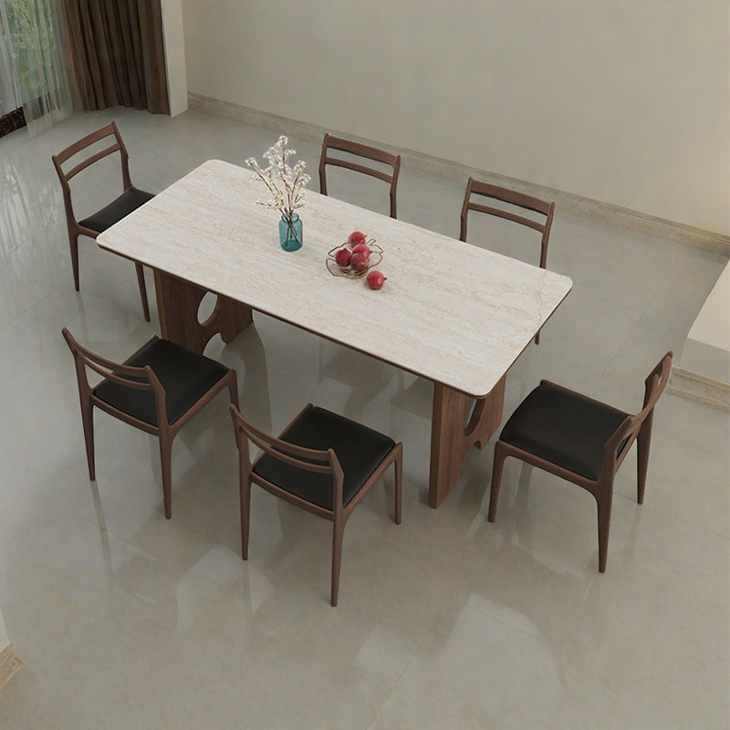 Simple retro rectangular dining table set, 29.5”H x 78.7”L x 35.4”W