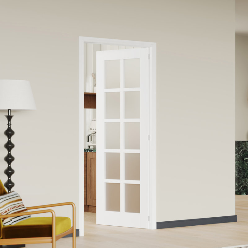 Dalle de porte intérieure avec cadre assorti - Porte intérieure en panneau de fibres à densité moyenne blanc en verre givré 10-Lite pour une lumière douce et intime