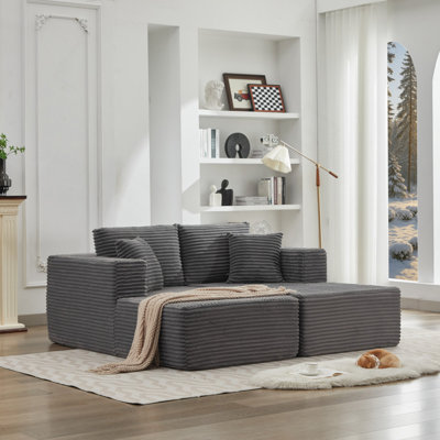 Canapé-lit modulaire 106 po Cloud (sièges simples non inclus) 106 po, canapé modulaire à assise profonde pour salon, aucun assemblage requis, gris (tissu velours côtelé moelleux)