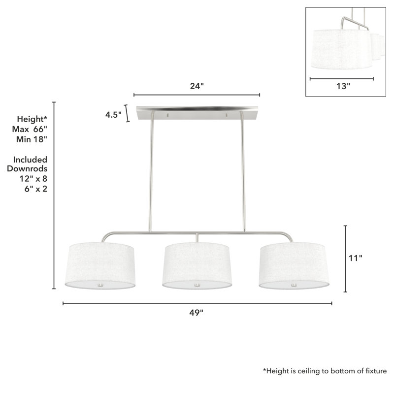 Cottage Hill 6 - Light Kitchen Island Shaded Linear Chandelier, Brushed Nickel