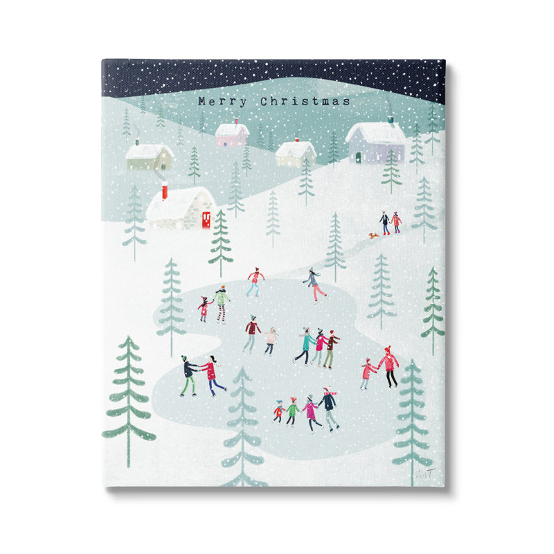 Aw-049-Toile «Merry Christmas Winter Ice Skating On Canvas» par Andrew Thornton, impression, H 20 po x l 16 po x P 1,5 po