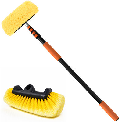 Car Wash Brush, 16FT Telescopic Car Wash Brush with Long Handle, 12-Inch Soft Bristle Car Cleaning Brush for Cleaning Car, RV, Truck, Boat, Solar Panels