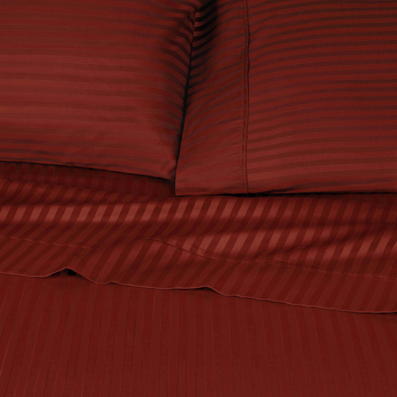 Gisla Deep Pocket 400 Thread Count Striped Egyptian-Like Cotton Sheet Set , Burgundy, Twin Sheet Set with 1 Pillowcase