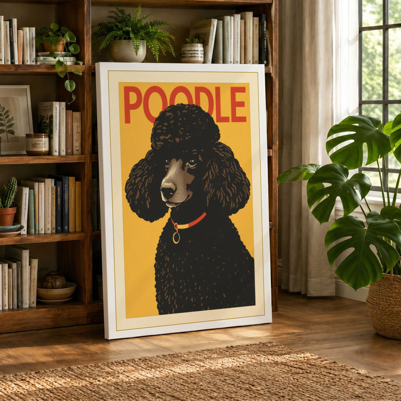 Poodle Portrait Retro - Wrapped Canvas, 36x24 - 91.4 x 61.0 cm, White Border