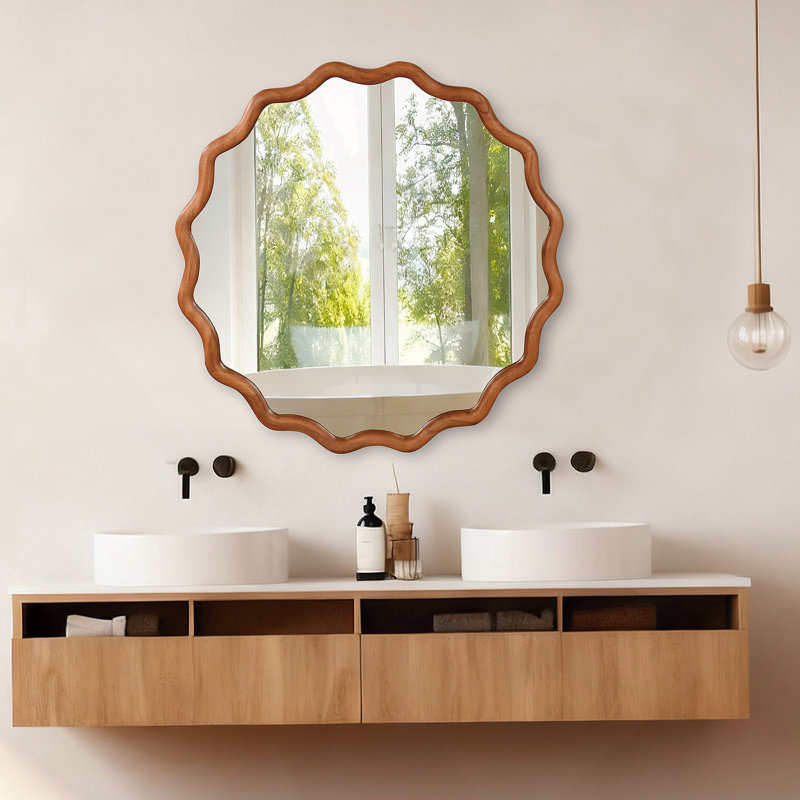 Miroir d'appoint à cadre en bois pour chambre à coucher, salle de bain, salon, entrée, Rond, Brun, 36" x 36"