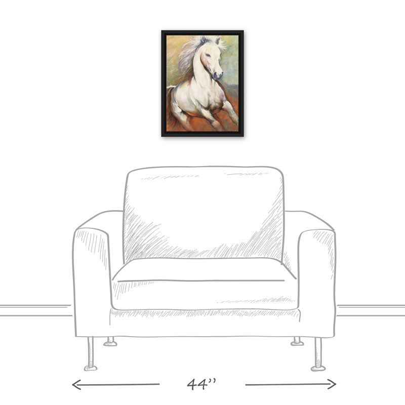 " White Horse Running Wild ", 16" H x 12" W, Black Framed
