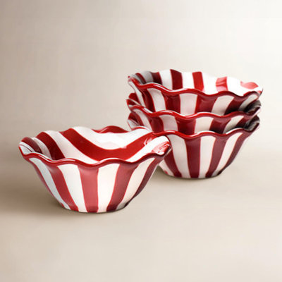 Red Stripe Ruffle Nut Bowl