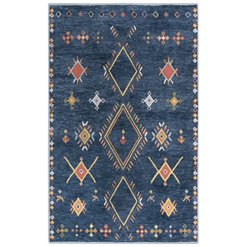 Hand Tufted Wool Geometric Indoor Rug, Rectangle 7'9" x 9'9"