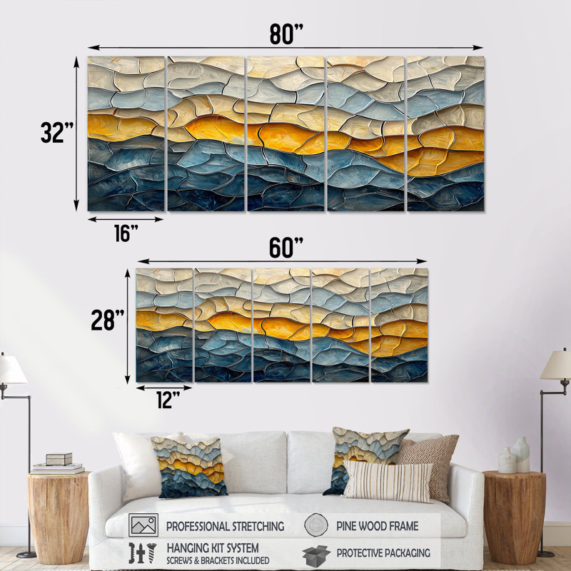 «Waves», art mural moderne pour salon, H 28 po x l 60 po, 5