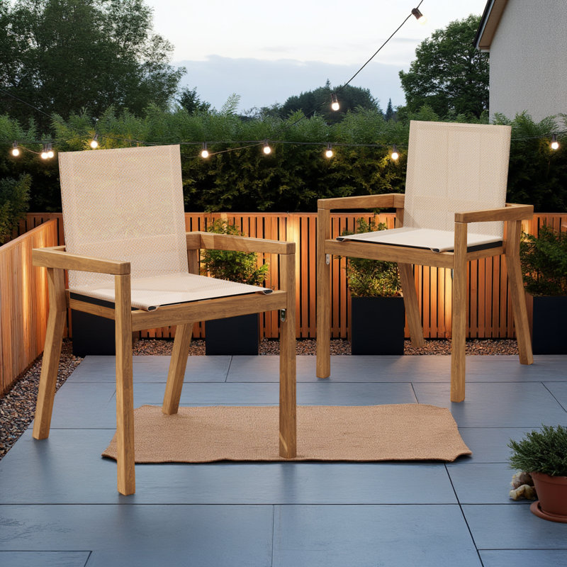 Chaises de salle à manger d'extérieur en bois d'acacia avec accoudoirs de soutien, ensemble de 2, Beige