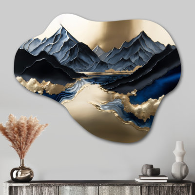 Golden Mountains And River - Cloud Mountains River Metal Wall Art, Asymmetrical Metal Wall Sculpture Print