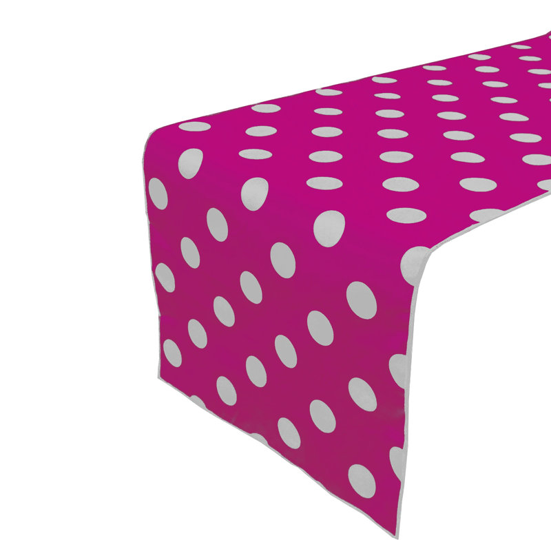 Polka Dots Print Table Runner, White/Fuchsia, 60" L x 12" W